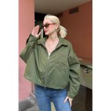 Madmext Haki Oversize Fermuarlı Kadın Ceket, S Beden
