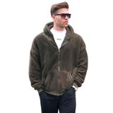 Madmext Haki Peluş Over Fit Kapüşonlu Fermuarlı Erkek Sweatshirt 6049,Haki M