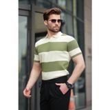Madmext Haki Polo Yaka Çizgili Erkek Triko Tişört E7411