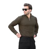 Madmext Haki Polo Yaka Fermuar Detaylı Uzun Kollu Erkek Kazak 7282,Haki S