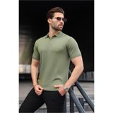 Madmext Haki Polo Yaka Triko Erkek Tişört E7461,Haki 2XL