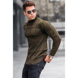 Madmext Haki Renkli Yarım Balıkçı Yaka Triko Kazak Erkekler İçin Uzun Kol Fitted Kesim - 2XL