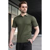 Madmext Haki Slim Fit Polo Yaka Triko Erkek Tişört E7472 - XL