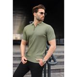 Madmext Haki Yarım Fermuarlı Polo Yaka Triko Erkek Tişört E7459 - XL