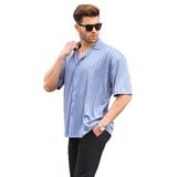 Madmext İndigo Çizgili Kısa Kollu Erkek Gömlek 6738,İndigo L