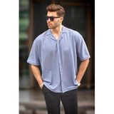 Madmext İndigo Kısa Kollu Erkek Gömlek 6736,Lacivert 2XL