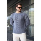 Madmext İndigo Örgü Desenli Triko Erkek Kazak E7425