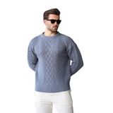 Madmext İndigo Örgü Desenli Triko Erkek Kazak E7425,İndigo M