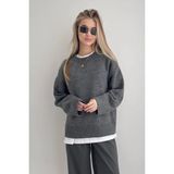Madmext Kadın Antrasit Oversize Triko Kazak Fermuarlı Yaka Günlük Stil MG1972 - XL