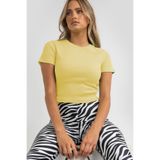 Madmext Kadın Basic Crop T-Shirt, Kısa Kollu, Bisiklet Yaka, Sarı, S Beden