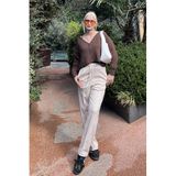 Madmext Kadın Bej Geniş Paça Yüksek Bel Pantolon, Ayarlanabilir Bel, XL
