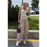Madmext Kadın Bej Yüksek Bel Bol Paça Pantolon, 36 Beden