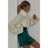 Madmext Kadın Beyaz Balıkçı Yaka Oversize Uzun Kollu Kazak