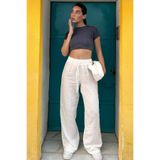 Madmext Kadın Beyaz Müslin Bol Paça Pantolon, Yüksek Bel, 2XL