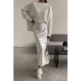 Madmext Kadın Beyaz Saten Etek XL Uzunluk %100 Polyester Yaz Mevsimi İçin