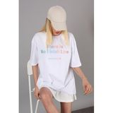 Madmext Kadın Beyaz 'There Is No Finish Line' Baskılı T-Shirt, Bisiklet Yaka, Kısa Kol, M Beden