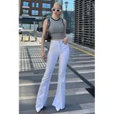 Madmext Kadın Beyaz Yırtmaçlı Likralı Çan Paça Jean Pantolon Mg1518,Beyaz 30