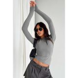 Madmext Kadın Bisiklet Yaka Basic Body, Uzun Kollu, Gri, L