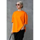 Madmext Kadın Bisiklet Yaka Basic Oversize T-Shirt, Turuncu, S