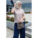 Madmext Kadın Bisiklet Yaka Basic T-Shirt, Kısa Kollu, Bej, L