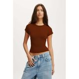 Madmext Kadın Bisiklet Yaka Basic T-shirt, Kısa Kollu, Kahverengi, XS