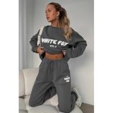 Madmext Kadın Bisiklet Yaka Baskılı Sweatshirt, Füme, L Beden