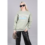 Madmext Kadın Bisiklet Yaka Baskılı Sweatshirt, Mint Yeşili, L