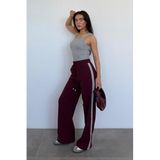 Madmext Kadın Bol Paça Pantolon, Şerit Detaylı, Bordo, M Beden