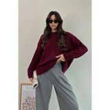 Madmext Kadın Bordo Oversize Triko Kazak Fermuarlı Yaka Günlük Kullanım İçin MG1972