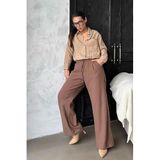Madmext Kadın Çizgili Gömlek, Uzun Kollu, Modal Kumaş, Oversize Kalıp, Kahverengi, L Beden