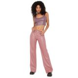 Madmext Kadın Deri Basic Pantolon, Gül Kurusu, Yüksek Bel, Geniş Paça, XS