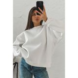 Madmext Kadın Ekru Basic Bisiklet Yaka Sweatshirt, XL