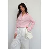 Madmext Kadın Gömlek MG2410 Pembe Çizgili Uzun Kol 65% Pamuk 35% Polyester Günlük