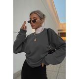 Madmext Kadın Gri Basic Bisiklet Yaka Sweatshirt, Pamuk Polyester, L Beden