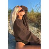 Madmext Kadın Kahverengi Basic Bisiklet Yaka Sweatshirt, L Beden