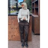 Madmext Kadın Kahverengi Geniş Paça Pantolon, Yüksek Bel, Beli Ayarlanabilir, XL
