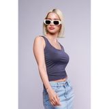 Madmext Kadın Kalın Askılı Bluz, Slim Fit, Gri, XL