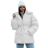 Madmext Kadın Kapüşonlu Şişme Mont, Kuşak Detaylı, Ekru, S