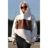 Madmext Kadın Kapüşonlu Sweatshirt, Renk Bloklu, Beyaz, M Beden