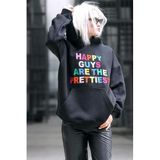 Madmext Kadın Kapüşonlu Sweatshirt, Renkli Nakışlı, Siyah, S Beden