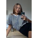 Madmext Kadın Kısa Kollu Bisiklet Yaka Çizgili T-Shirt, Siyah, L