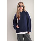 Madmext Kadın Lacivert Oversize Triko Kazak MG1972 Fermuarlı Yaka ile Günlük Kullanım İçin - XL