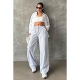 Madmext Kadın Mavi Çizgili, Beli Ayarlanabilir, Bol Paça Pantolon, XL