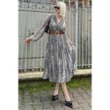 Madmext Kadın Midi Elbise Kruvaze Yaka Desenli Şifon Elbise