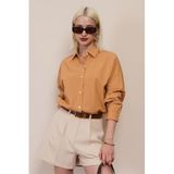Madmext Kadın Oversize Gömlek, Uzun Kol, Kahverengi, L Beden