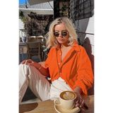 Madmext Kadın Oversize Gömlek, Uzun Kol, Turuncu, M Beden