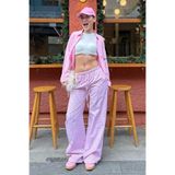Madmext Kadın Pembe Ekoseli Bol Paça, Beli Ayarlanabilir Pantolon