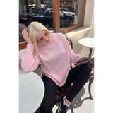 Madmext Kadın Pembe Yarım Balıkçı Yaka, Fitilli, Oversize Triko Kazak