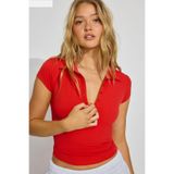 Madmext Kadın Polo Yaka, Kısa Kollu Basic T-Shirt, Kırmızı, S Beden