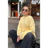 Madmext Kadın Sarı Bisiklet Yaka Oversize Triko Kazak Desenli Günlük Kullanım MG1972 - XL
